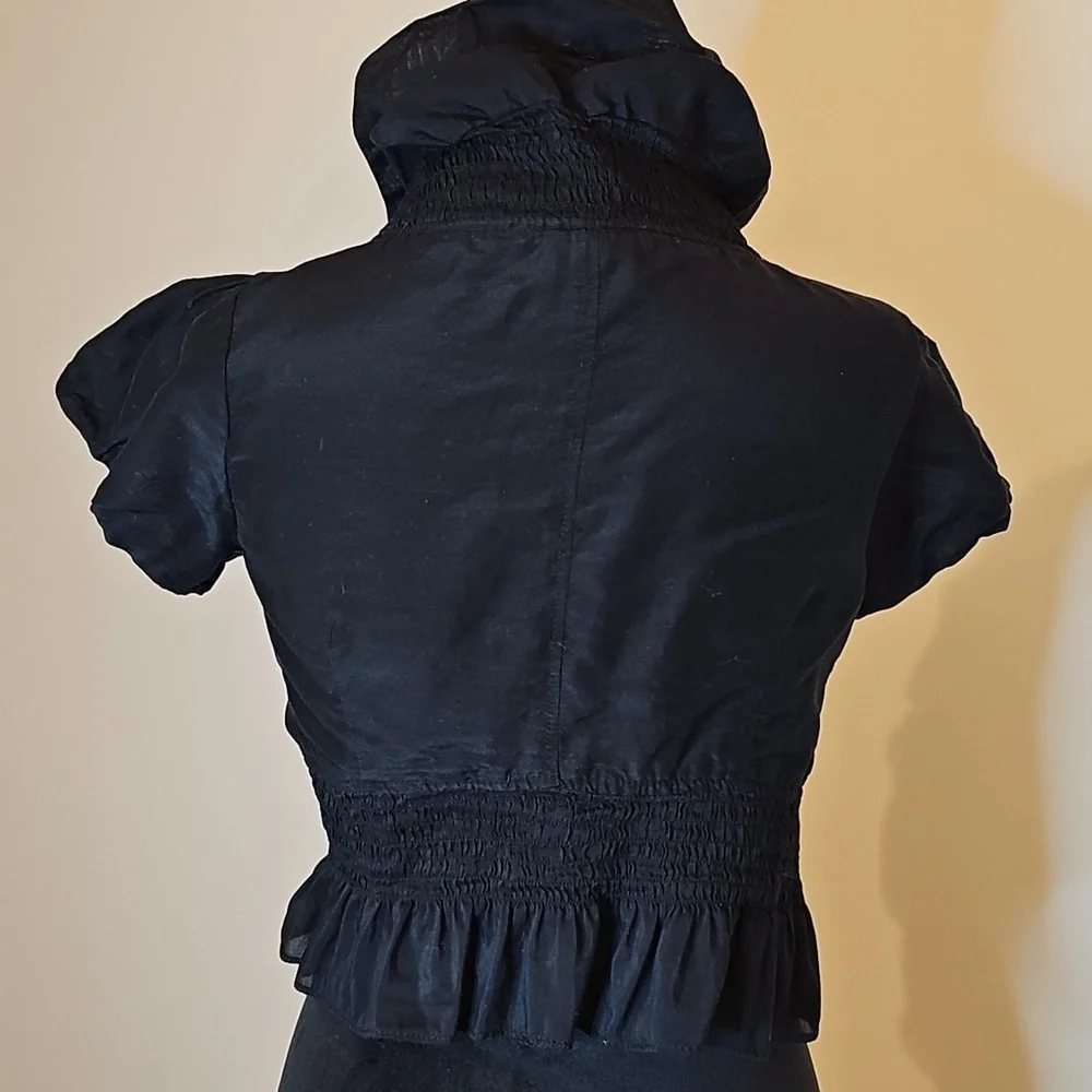 BCBGMAXAZRIA Ruffled Cotton Short-sleeve Ruffled Bolero Cropped Jacket - Picture 6 of 10